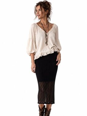 Cider Black Crochet Maxi Skirt with Sheer Knit Bottom Boho SZ S NWT New